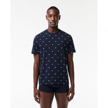 Camiseta Técnica Lacoste de Manga Corta con Estampado All Over Croc en Color Marino / Blanco para Hombre Talla L