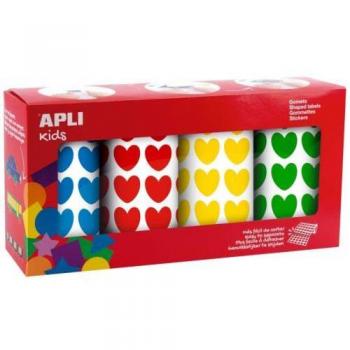 Apli Kids Pack 4 Rollos Gomets Corazones Adhesivos Permanentes 20x18mm - 7.080 Unidades en Total - Base Agua Sin Disolventes