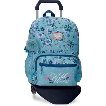 Mochila Movom Wild Flowers con carro azul - 31x42x13cm -