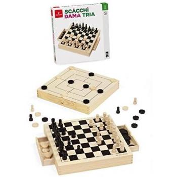 Juego de Mesa Scacchi Dama Tria en Madera 30x30 cm para 2 o más jugadores