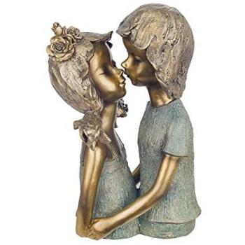 Figura pareja jóvenes besos dorado resina 32x14x20cm efecto bronce envejecido