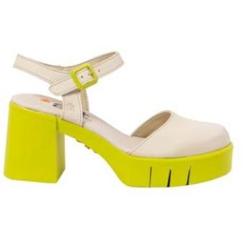 Sandalias de piel Eivissa 1991 para mujer, tacón de 8.5cm, color beige y amarillo, con hebilla, estilo casual