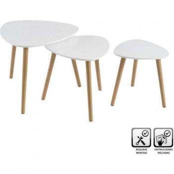 Set de 3 Mesitas Nido de Madera MDF Blancas y Natural - Lola Home