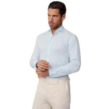 Camisa de hombre Hackett tailored fit en popelín teñido, manga larga, color azul cielo, talla XL