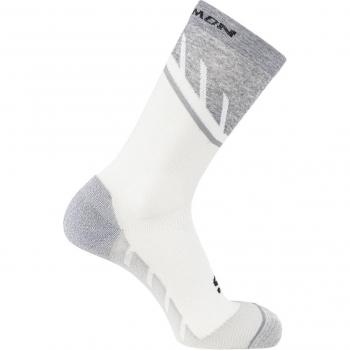 Calcetines de running unisex Speedcross Crew Salomon - Color Blanco, Talla L, diseño específico para correr, material transpirable y ligero, refuerzo en el arco del pie, costuras planas para mayor comodidad