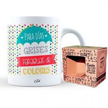 Mr Cool Taza en Caja Regalo en Mensaje para Días Grises Paraguas de Colores, Cerámica, Multicolor, 15x10x5 cm