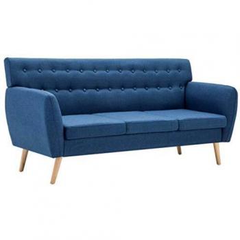 vidaXL Sofá de 3 Plazas Tapizado de Tela 172x70x82cm Azul Mobiliario de Hogar