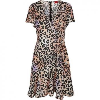 HUGO Kaluna-1 Brown Animal Print Wrap Dress Size 36