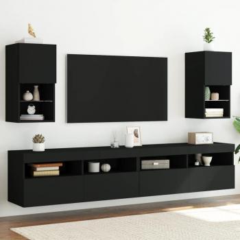 Mueble de TV con Luces LED 2 Piezas Negro 30,5x30x60 cm