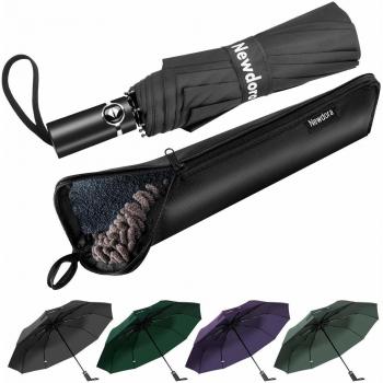 Newdora Paraguas Plegable Automático Impermeable 10 Armazones de Metal Compacto Resistencia contra Viento para Viaje para Hombres y Mujeres