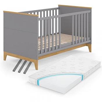 Cuna Malia Gris 70x140 cm con colchón Vitalispa y protección contra caídas