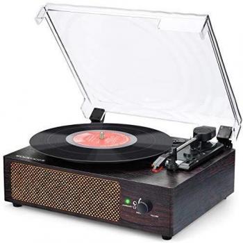 Tocadiscos bluetooth para discos de vinilo tocadiscos de vinilo vintage estereo de 3 velocidades 334578 rpm con altavoces incorporados puerto auxauricularerca diseno vintage con dubierta antipolvo 2