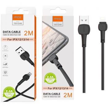 Cable de Datos M.Karron Lightning para iPhone 5-11, 2.0A, 2.0M, Negro y Funda Protectora Anticaídas con Anillo de Metal para iPhone de 5 a