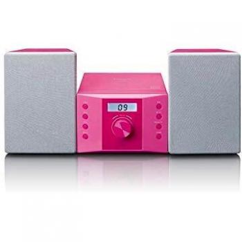 Lenco MC-013PK Microcadena Portátil Rosa con Radio FM, Reproductor de CD y MP3, 4 W