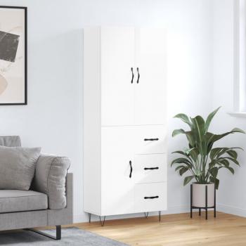Aparador alto de madera contrachapada blanco brillo 69,5x34x180 cm