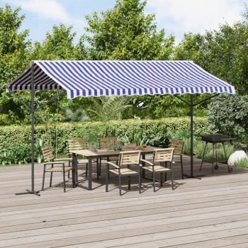 Toldo de pie de tela y acero azul y blanco 400x300 cm