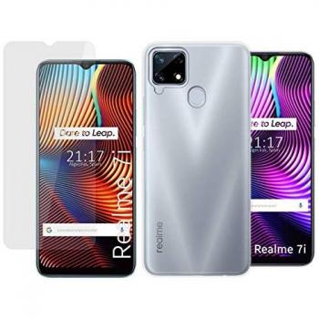 Pack 2 En 1 Funda de Gel Transparente y Protector de Cristal Templado para Realme 7i / Narzo 30A