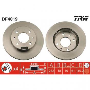 Disco de freno TRW DF4019, ventilado, 1 pieza