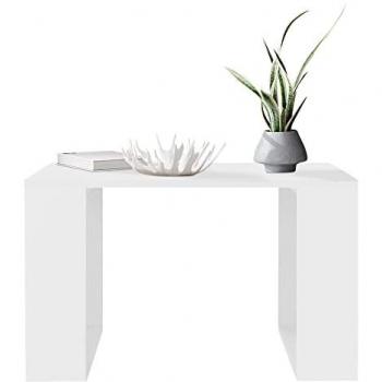 Mesa de Centro Cuadrada Moderna 65x65x40 cm, Tablero de Madera de Roble Blanco con Patas Metálicas para Salón y Oficina