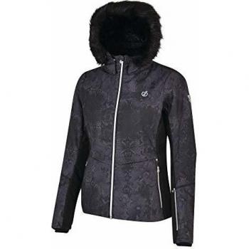 Dare2b Iceglaze Waterproof & Breathable High Loft Insulated Faux Fur Hooded Ski & Snowboard Jacket with Detachable Snowskirt and Headphone Port Jackets Waterproof, Mujer, Black, 10