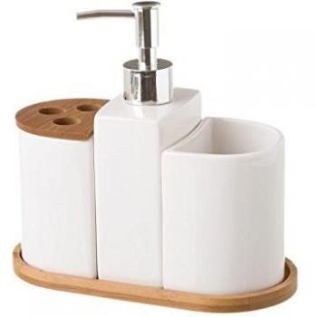 Dcasa - Dispensador y portacepillos de baño de cerámica Blanco nórdico para Cuarto de baño Fantasy