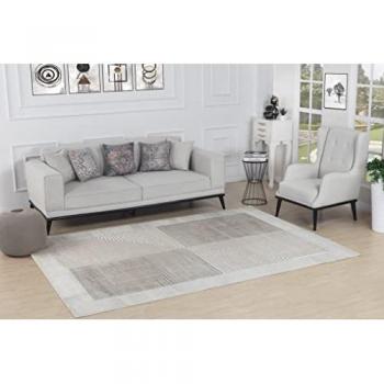 Alfombra Escandinava Bohemia Beige y Blanco 80x150 cm, Pelo Corto, Ideal para Niños