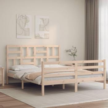 Cama de madera maciza con cabecero 160x200 cm color marrón