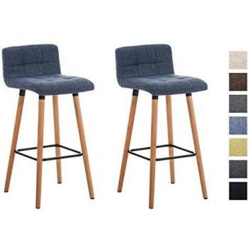 Set de 2 Taburetes de Bar Lincoln en Tela Natural Azul con Respaldo y Reposapiés