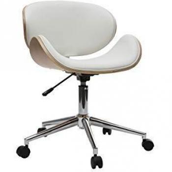 Silla de escritorio diseño PU blanco y madera clara walnut