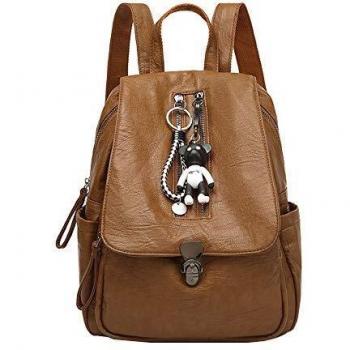 Tisdaini® Bolsos Mochila Mujer moda antirrobo casual viaje cuero escolares mochila Marrón A