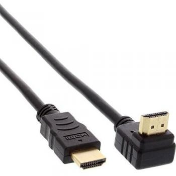 Cable HDMI Acodado High Speed con Ethernet, Macho a Macho, Contactos Dorados, 1 m, Color Negro