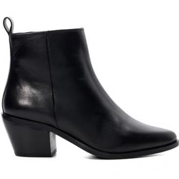 Dune London Women's Black Leather Papz Western Ankle Boots Size 3 with Stacked Heel