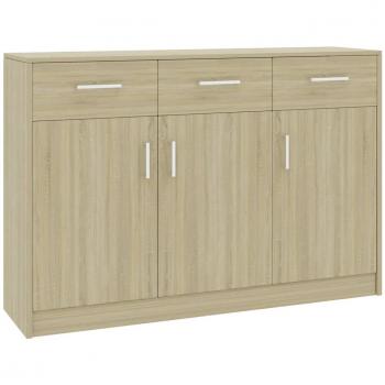Aparador de madera contrachapada 110x30x75cm color roble Sonoma, Mueble de Almacenaje de Salón con Armarios y Cajón de Madera, Buffet Moderno, Armario Auxiliar y de