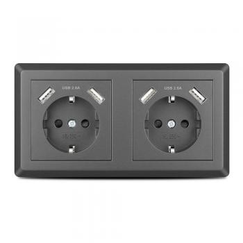 Enchufe doble Schuko con 4 x USB Gris, Kaifire Tomas de corriente con Conectores usb Cargador para smartphone tableta, Enchufes de pared Cabe en cajetín de dos huecos