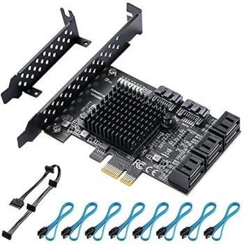 BEYIMEI 8 Puertos PCIE SATA Controladora Tarjeta, Tarjeta de Expansión del Controlador SATA 3.0 PCI-E Gen 3 6Gbps, con Soporte de Perfil Bajo y 8 Cables, para Windows10/8/Ubuntu