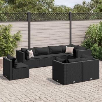 8-Piece Black Poly Rattan Garden Lounge Set with Cushions
