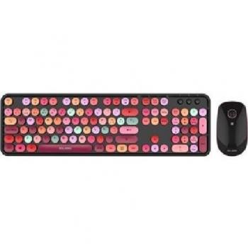 Pack Teclado y Ratón Inalámbrico Elbe PTR-104 Plug & Play Vintage Rosa 52,6 x 13 cm