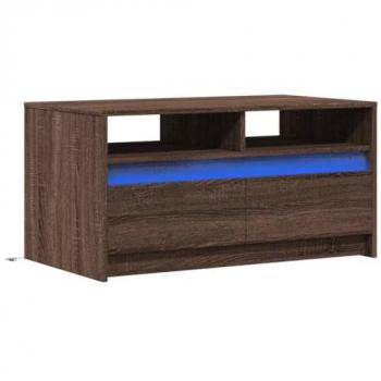 Mesa de centro con luces LED, madera de ingeniería, color marrón roble