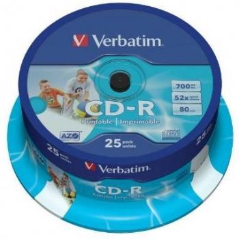 Verbatim 43439 - Pack de 25 CDs Vírgenes Imprimibles, 700MB, Velocidad de Grabación 52X