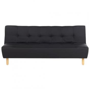 Sofá cama tapizado en tela negra con patas de madera clara, 3 plazas, estilo escandinavo Alsten
