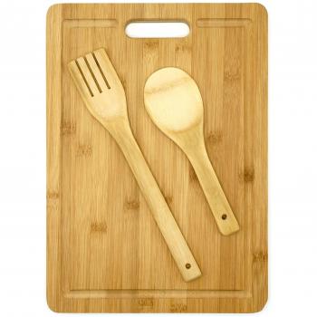 Juego de tabla de cortar de bambú por arco: alimentos tabla de cortar con asa para fácil transporte, protege encimera de cuchillo de arañazos y daños, antibacteriano higiénico para cocina, con bambú spoonand horquilla