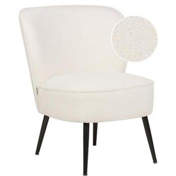 Sillón decorativo moderno sin reposabrazos en tejido bouclé blanco con patas metálicas Voss