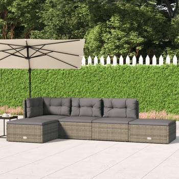 5 Piece Grey Poly Rattan Garden Lounge Set with Cushions