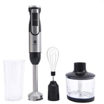 Batidora de Mano Family Care 1000W con Cuchillas Titanio QuattroBlade, 8 Velocidades + Turbo, Pie Desmontable de Acero Inoxidable y 3 Accesorios, Iluminación LED