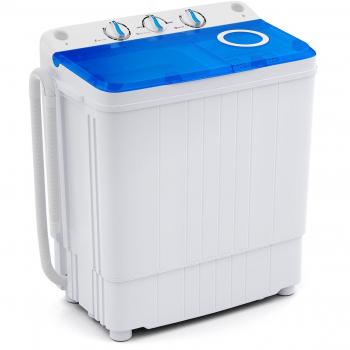 Compact Portable Twin Tub Washer Dryer - 1.6 cu. ft. (17.6 lbs.) Mini Washing Machine in White and Blue
