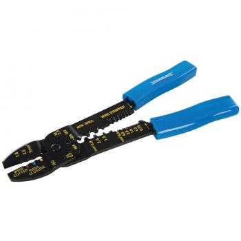Alicate prensacables y pelacables Silverline PL52, 230 mm, características: fabricado en acero al carbono, mango ergonómico antideslizante, función de corte y pelado de cables, diseño compacto para fácil manejo
