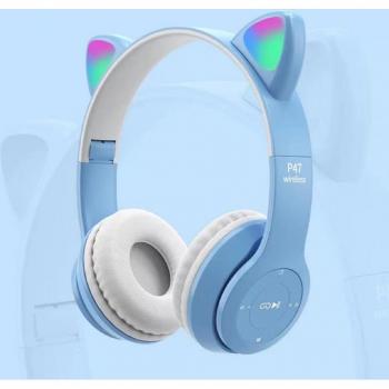Auriculares Inalámbricos para Niños con Orejas de Gato, Luz LED, Bluetooth, Plegables y Micrófono para Aprendizaje en Línea