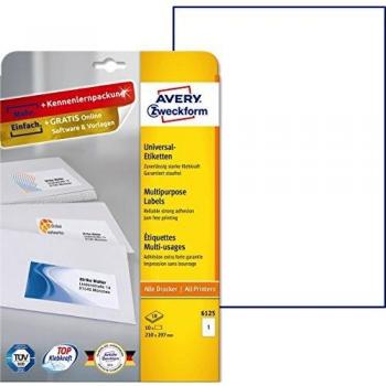 Etiquetas Universales Autoadhesivas Avery Zweckform 6125, 210 x 297 mm, Paquete de 10 Hojas