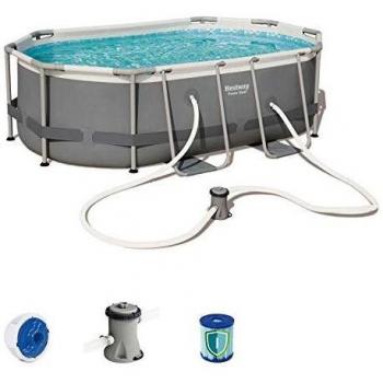 BESTWAY 56617 - Piscina Desmontable Tubular Power Steel Oval 300x200x84 cm Depuradora de cartucho de 1,249 litros/hora