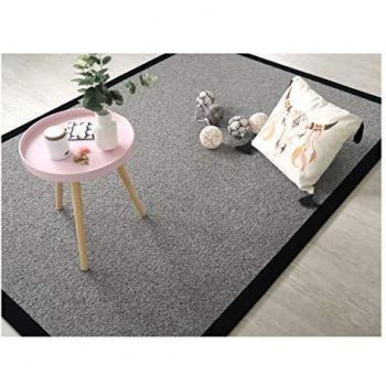 Alfombra de Pura Lana Gris Oscuro con Bordes de Algodón Negro - 160 x 230 cm